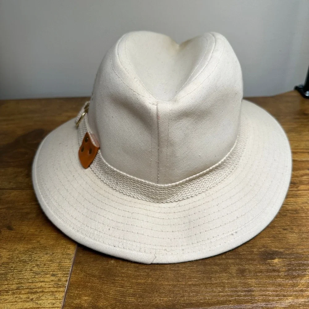 Panama Jack Mens Canvas Safari Fedora Hat Cream Off‎ White Made in USA Medium